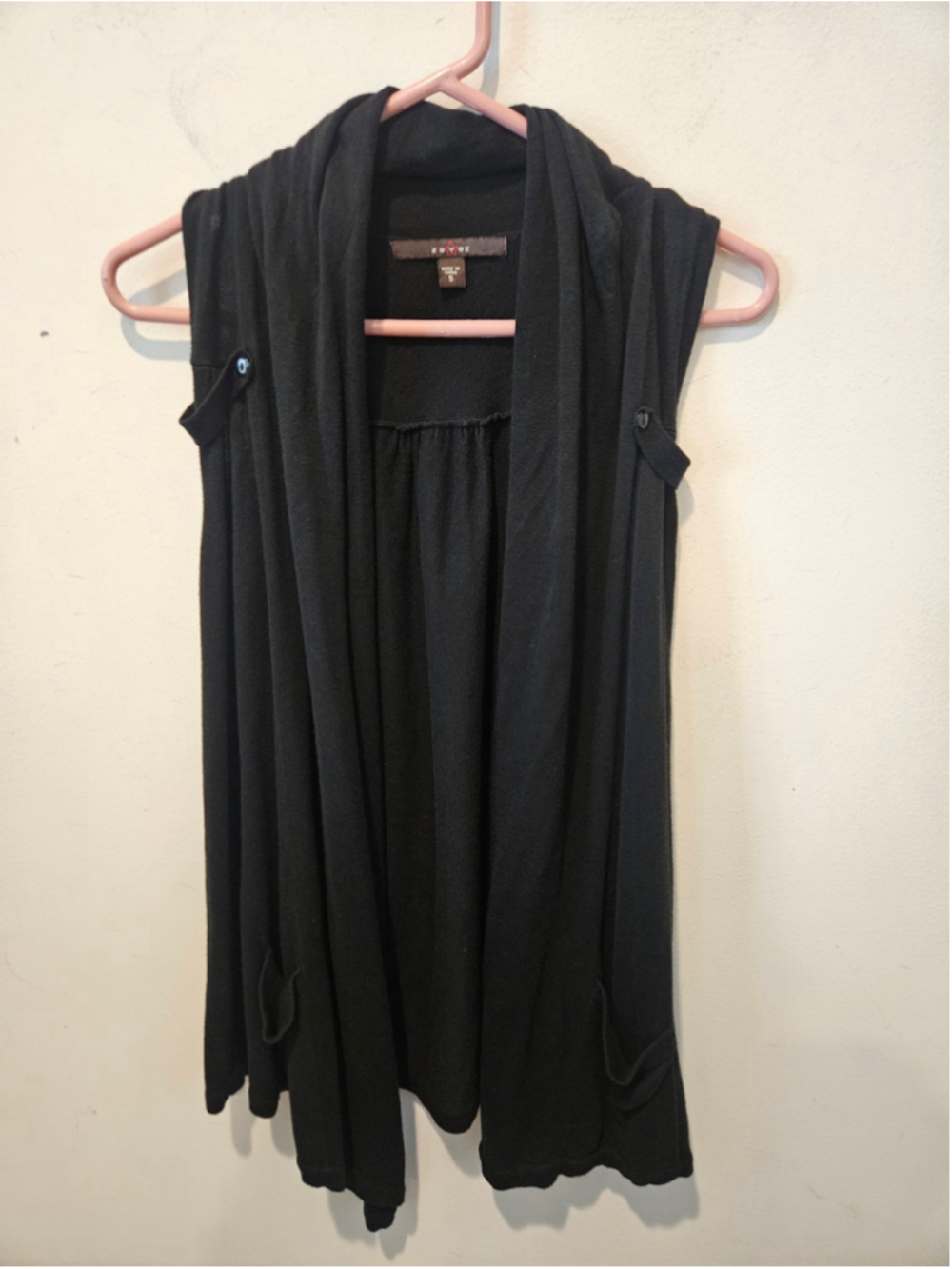 Women's Fever Black Knit Sleeveless Open Front Cardigan Vest Size S